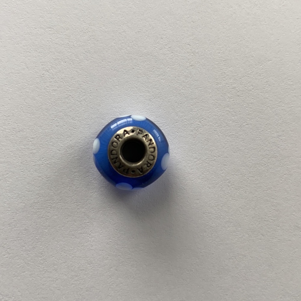 Pandora blue Murano glass bead with flower - Picture 3 of 3